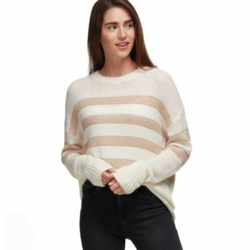 Rails Saturn Jute Ivory Stripe Pullover Crewneck Sweater Small Cashmere Blend